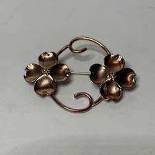 Vintage Stuart NYE Stamped Copper Dual Dogwood Blossom Brooch Pin Double Flower