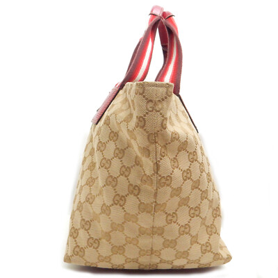 GUCCI GG Canvas Sherry Line Beige Red Handbag Tote Bag #64 Rise-on