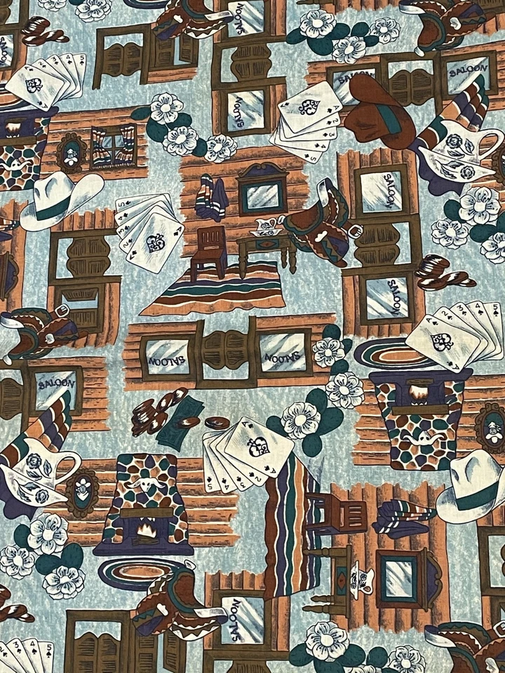 Vtg Lot Cowboy Western Saloon Fabric Man Cave Decor Canvas Cotton Wamsutta 3.64Y - Image 2 of 4