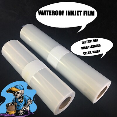 13''x100'，2 rolls，Waterproof Inkjet Screen Printing Milky Transparency Film  5mil