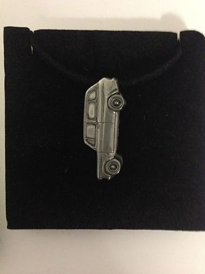 Angia 105E Estate ref70 Pewter Effect Car on a Black Cord Necklace 41CM