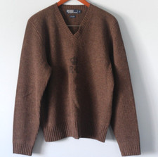 Vintage Polo Ralph Lauren Men's Size Large Sweater Brown Ribbed Knit Crown R-L