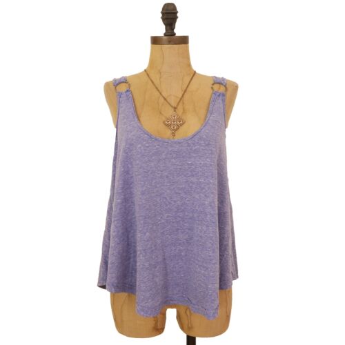 Free People Carly Tank Top M O Ring Relaxed Fit Knit Blue Periwinkle NWT B29 - Picture 1 of 5