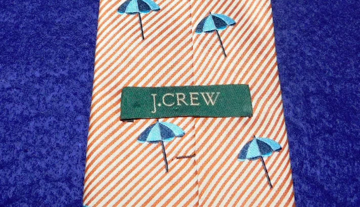 J. CREW 美国制造橙色/白色/蓝色条纹/UMBRELLA MOTIF 领带 - 领带 — 第 3/3 张图片