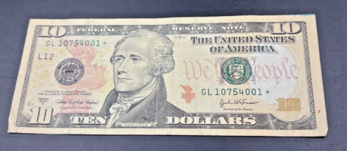 2004 A $10 FRN * Star Federal Reserve Bill Note Very Good Circ #107 - Afbeelding 1 van 6