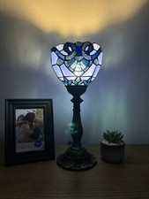 Mini lámpara de mesa estilo antorcha Tiffany vitral azul estilo barroco 15" H6" W6" D