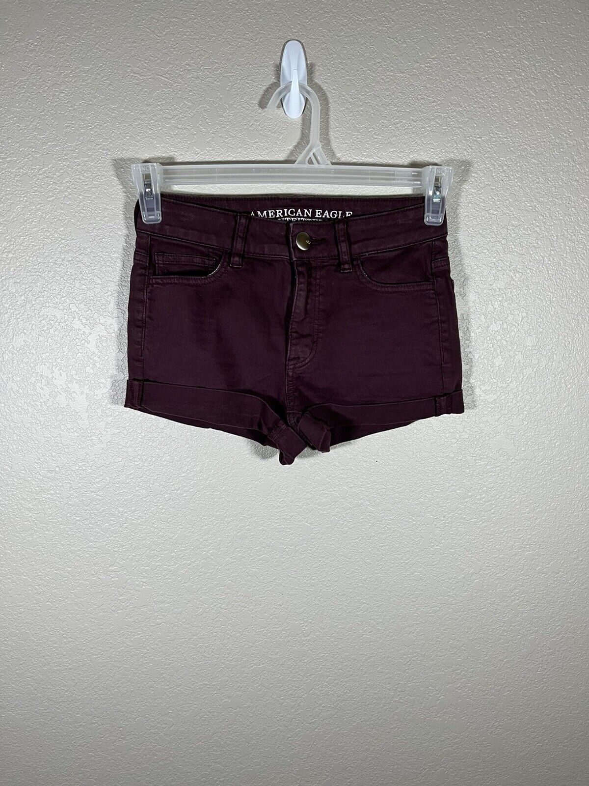New color American Eagle Maroon New Free Shipping Hi Rise Shorts Shortie Stretch Denim Super