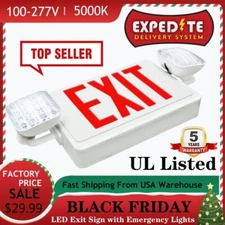 Exit Sign with Emergency Lights, Two LED Adjustable Head Emergency Exit Lights