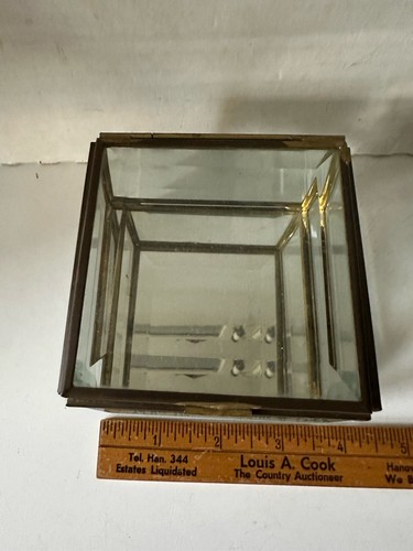Small Vintage 6 Sided Beveled Glass Jewelry Trinket Hinged Box Mirror Base - Picture 3 of 8