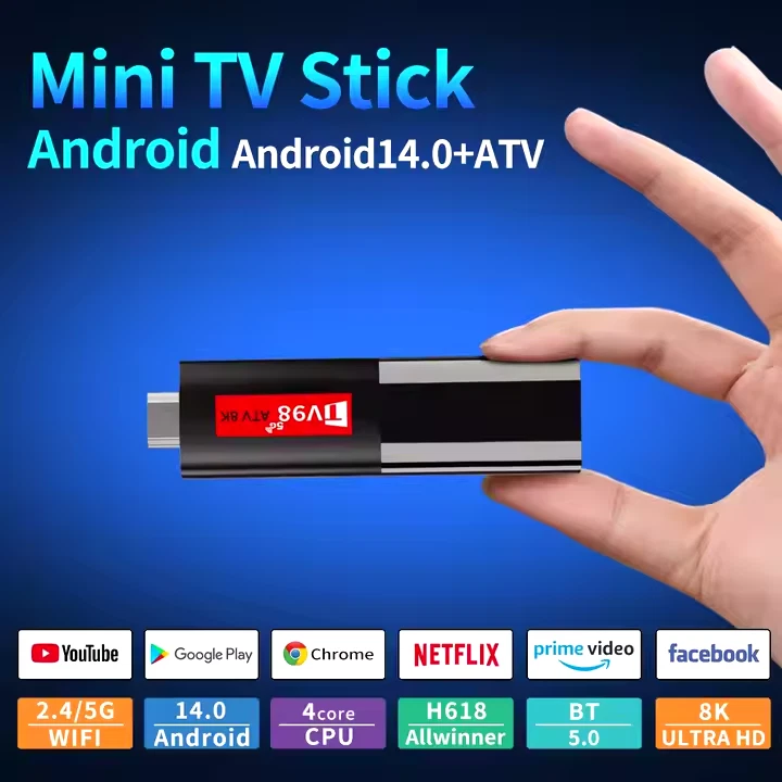 TV98 ATV 8K Smart TV-Stick 2.4/5G dual wifi6 BT 5.0 mit Andriod 14 Andriod TV - Bild 4 von 4