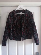 Charter Club Patterned Needlecord Jacket Size Med Black/grey/red