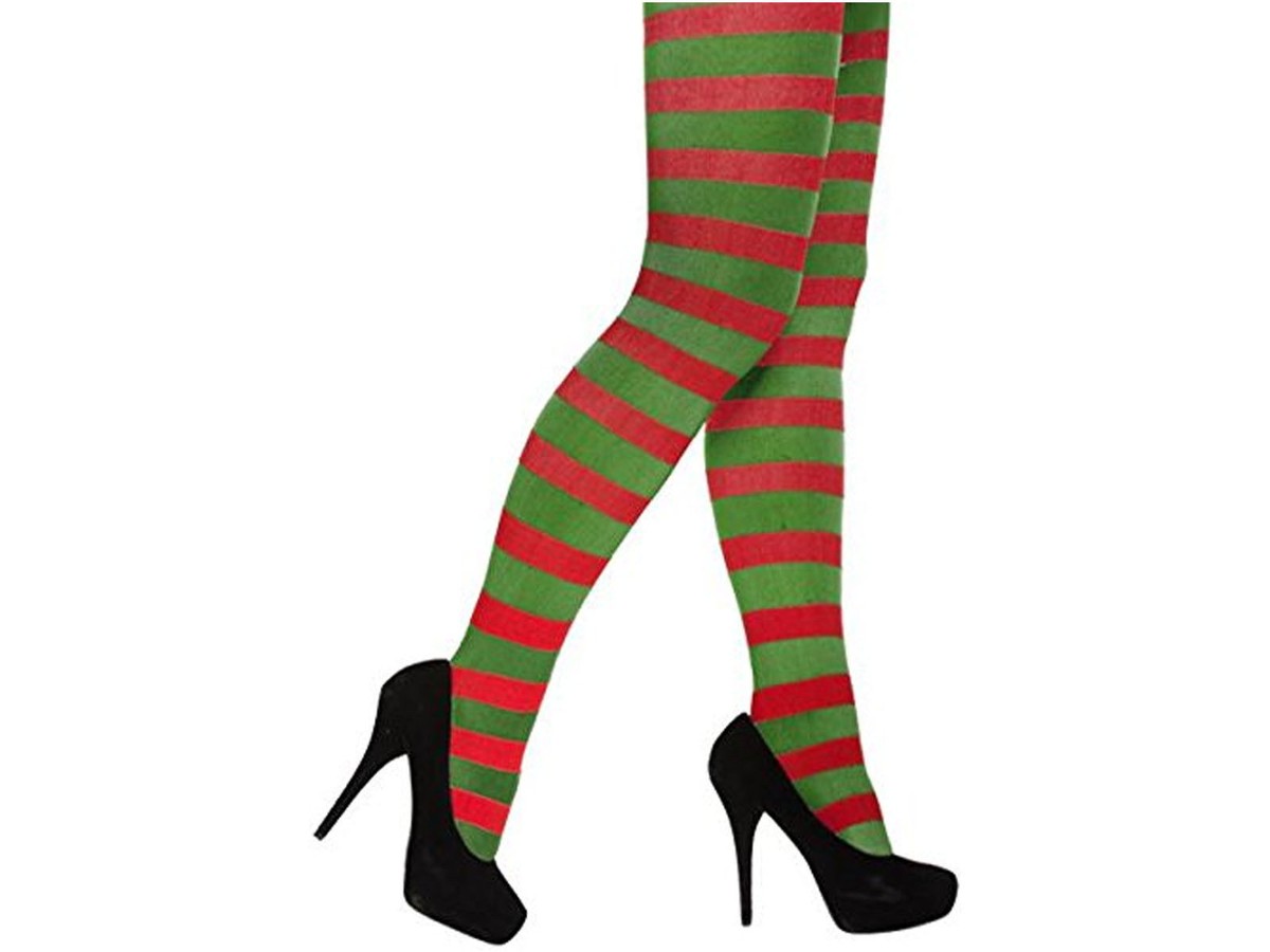 Elf Red and Green Striped Tights Christmas Fancy Dress Costume