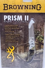 Browning Prism II Camo grip knife, belt clip & thumb stud button 2-1/2" blade