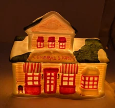General Store Village House Lighted Holiday Vintage