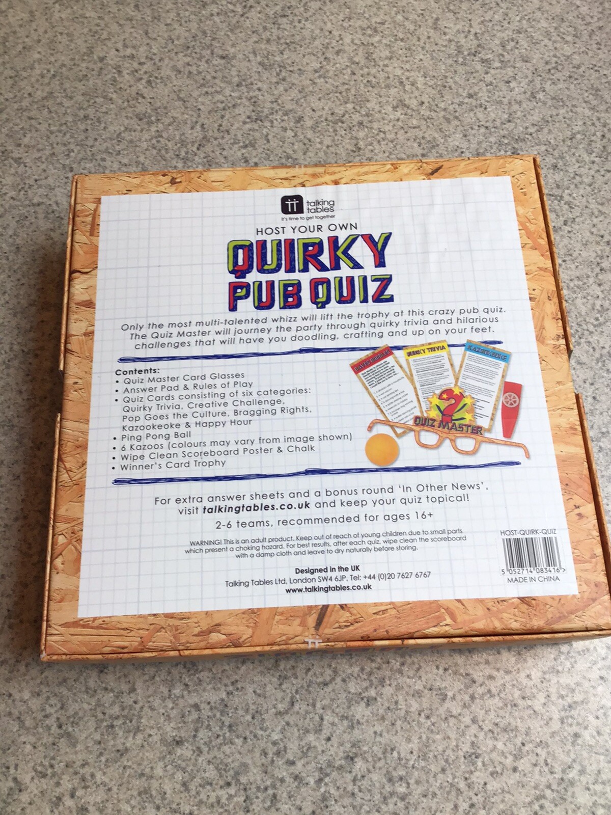 TALKING TABLES HOST YOUR OWN QUIRKY PUB QUIZ GAME BRAND NEW