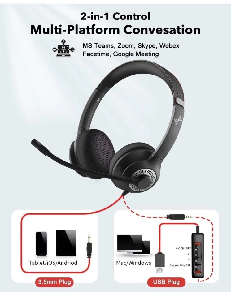 USB Headset with Mic for PC, On-Ear Computer Laptop Headphones with Noise... - Image 4 of 4