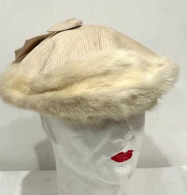 Chez Elle Vintage Arctic Mink Cream Fabric Silk Bow Designer