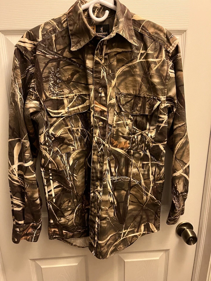 Browning Wasatch Long Sleeve Button Up Advantage Max 4 HD Camo Shirt Size S 34 - Image 2 of 4