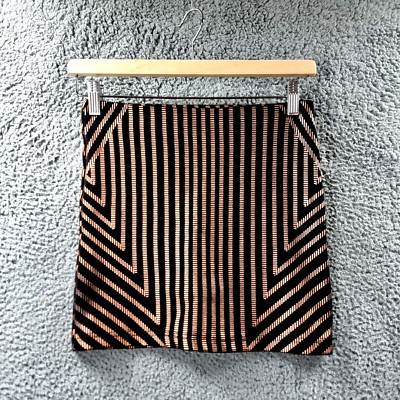 Minkpink Womens Mini Pencil Skirt Size XS Black Rose Gold Stripe Stretch Knit