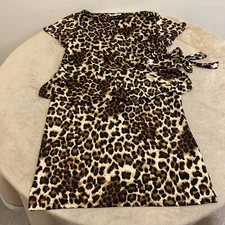 Shelby & Palmer Womens Brown Animal Print Ruffle Side Tie A Line Dress Size 1X