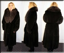 New Black Sheared Mink Fur Coat Finnish Raccoon Fur Collar Size Xl Extra Large