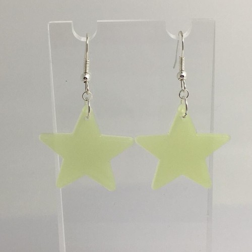 Glow in the dark star earrings , acrylic lightweight Kitsch Fun 5cm to 16cm long - Picture 28 of 90