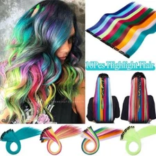 10Pcs Colors Clip In High Light Hair Streaks Hair Extensions Rainbow DIY Braids