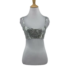 Iefiel Top Womens S Small Silver Sequined Straps Unpadded Open Back Cropped