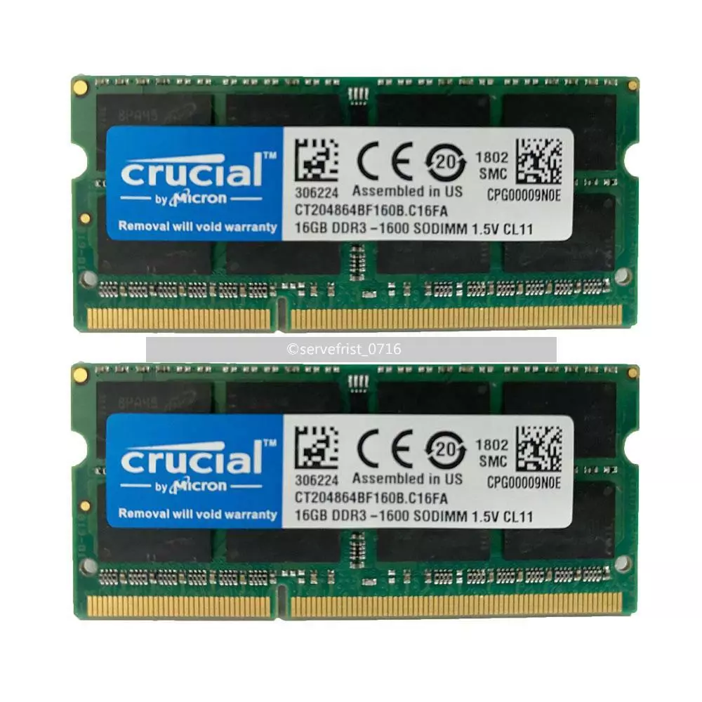 Crucial 32GB 2x 16 GB DDR3 Memory Ram Laptop SO-DIMM 1600 MHz PC3-12800S | eBay