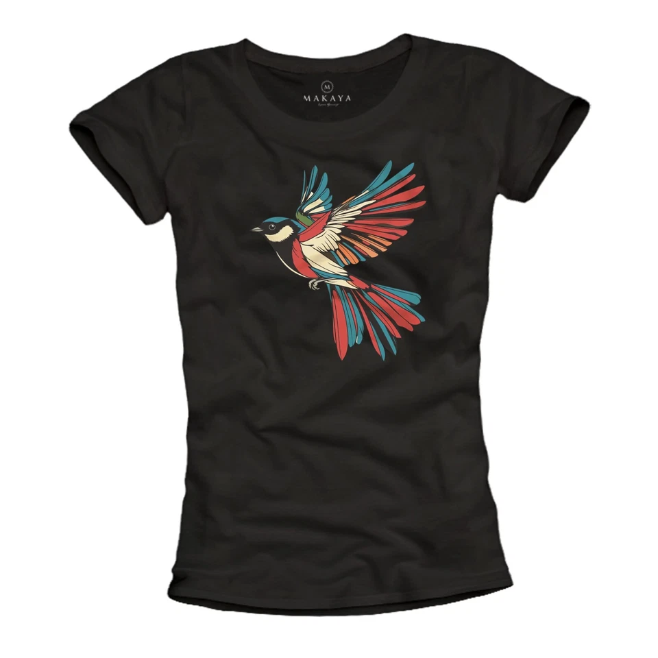 Damen T-Shirt mit Vogel Motiv Sommer Top Vintage Logo Coole Frauen Oberteilele - Bild 1 von 1