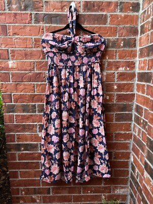 old navy halter maxi dress Womens Large Pink Blue Floral Long Sleeveless VDMAXI