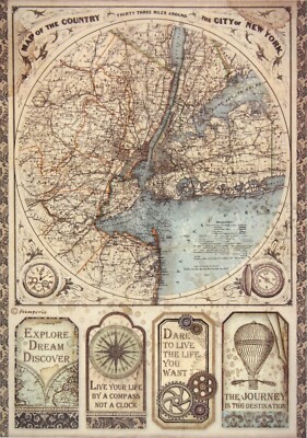 Reispapier für Decoupage A/4 - Sir Vagabond Karte von New York