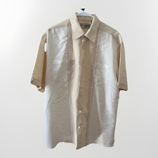 Cubavera Embroidered Guayabera Shirt Beige Short Sleeve Button Front Men  s Large