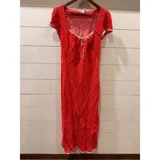 RIXO Marisa Red Polka Dot Lace Trim Midi Dress Short Sleeve Size M US 8