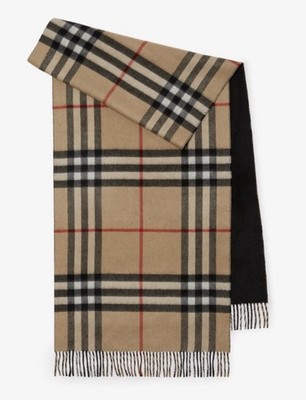 Burberry Giant Check Reversible Cashmere Scarf Black Unisex NWT 210cm $910