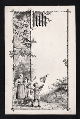 July Juli Monat month Sommer summer Kinder Wald Reh Zeichnung drawing