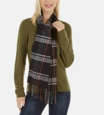 Calvin Klein Scarf Woven Fringed Black Plaid Women’s Retail $40  NWT