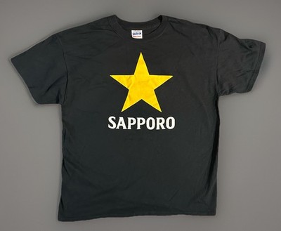 Sapporo Beer Yellow Star Logo Black Graphic Tee Shirt Excellent Condition Mens L