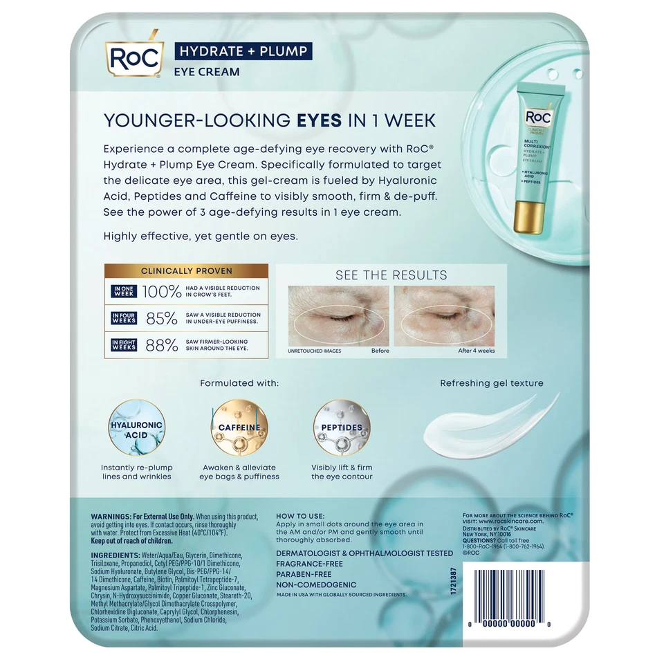 Roc Multi Correxion Hydrate + Plump Eye Cream 0.6 fl oz 3 PACK - Image 3 of 3