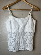 Vtg Y2k White Lace Babydoll Tank Top Crop Size XL Coquette Fairy Indie Whimsy