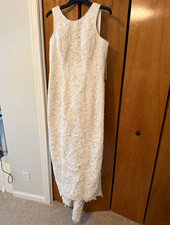 Morilee Ivory Lace Beaded Sleeveless Scoop Neck Column Sz 10 detachable Train