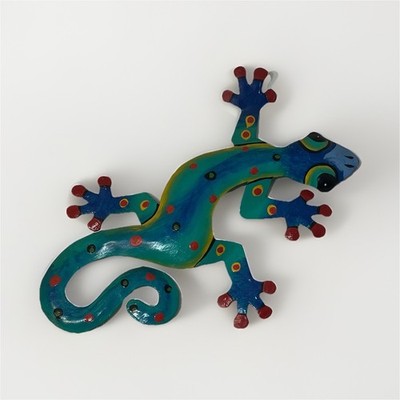 3 Set Multicolor Metal Gecko Lizard Figurine Tropical Animal Decor Wall Hanging 