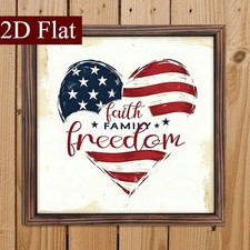 Faith Family Freedom USA Flag Heart Patriotic Wooden Plaque 4th Of July Decor
