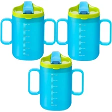3 Pcs Adult Sippy Cups for Elderly 12 oz Plastic Sippy Proof Cup with 2 Handl...