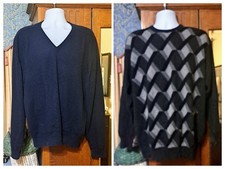 LOT 2 Clan Douglas Cashmere Sweaters Navy Blue  Gray Geometric XL Scotland