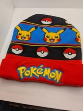 Official Nintendo Pokemon Pikachu Cuffed Knit Beanie Cap Hat Pokeball Striped