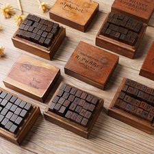 28pcs / Set Retro Holz Stempelset Großbuchstaben / Kleinbuchstaben Symbole DIY