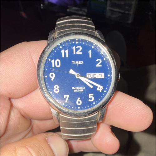 Timex Indiglo Blue Dial Stainless Steel Men's Quartz Wristwatch WR 30M