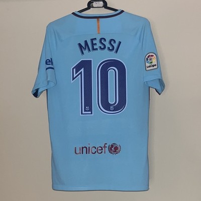 Barcelona 2017/18 Nike Auswärts Fußballtrikot blau Lionel Messi 10 Herren Small
