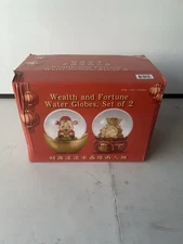 Chinese New Year Wealth And Fortune Water Snow Globes Set New (Damaged Box)